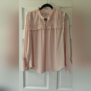 LOFT Pink Smocked Ruffled Blouse